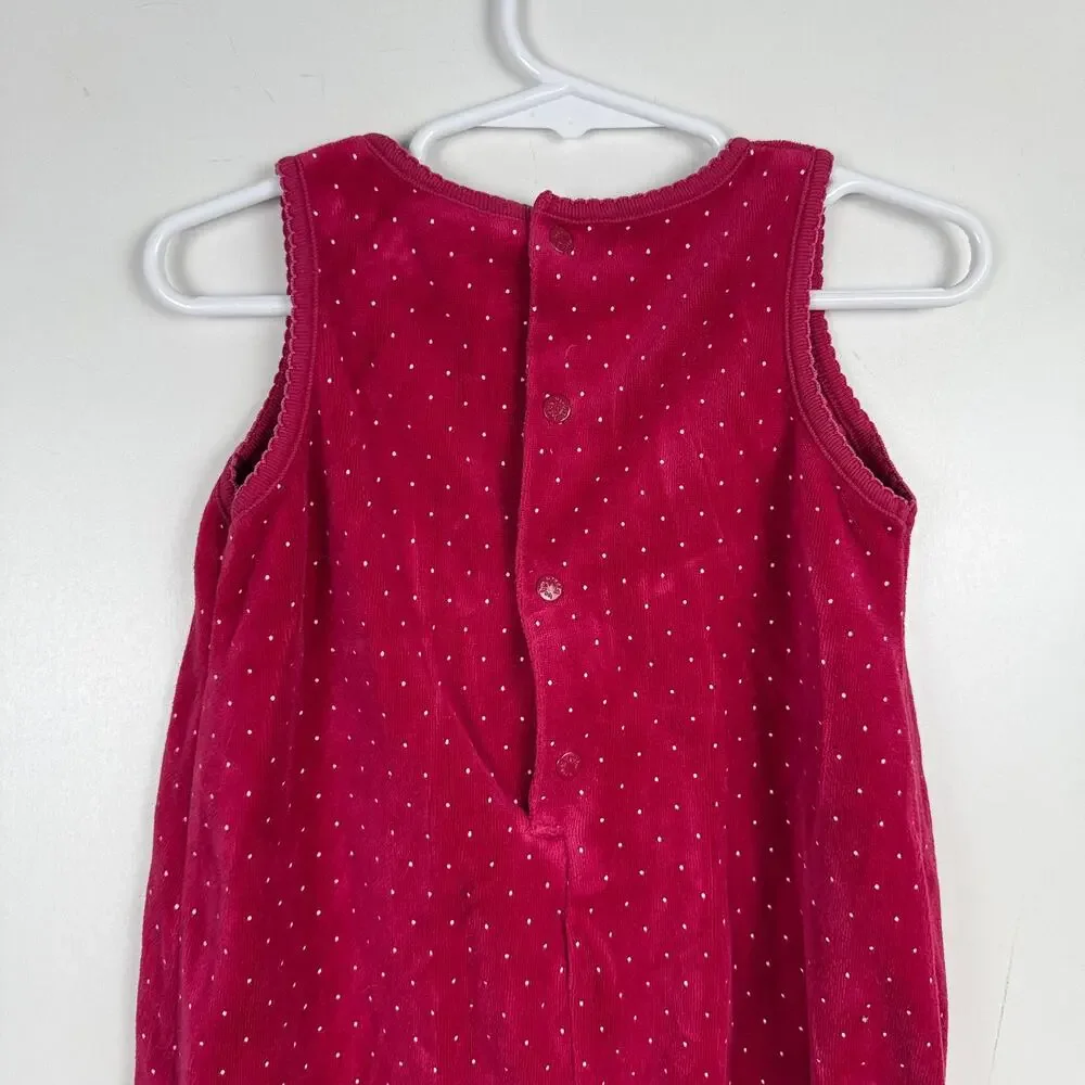 Vtg 90s OshKosh B'Gosh Velvet Jumpsuit Polka Dot Heart Pink - 6-9 Months